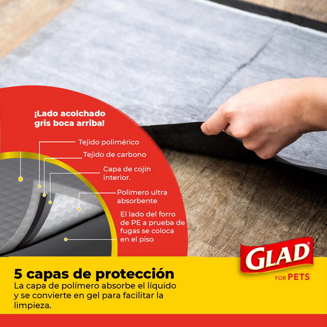 Glad / Tapete entrenador 5 capas / A prueba de fugas, Elimina olores, convierte la orina en gel / 14 pz