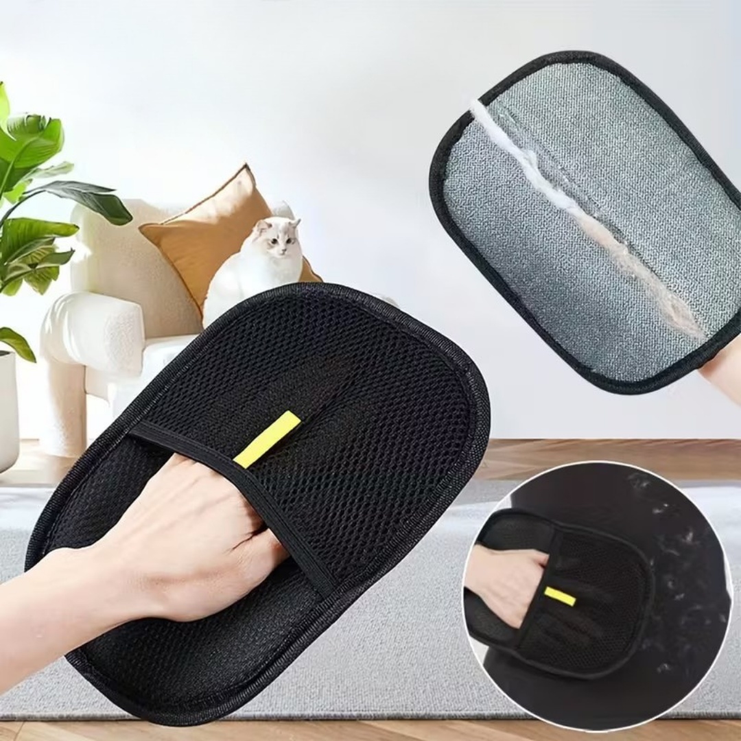 Guante electroestático para remover pelo de perros y gatos.