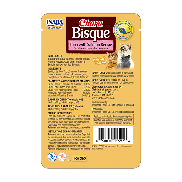 INABA Churu® Bisque Receta de Atún con Salmón para Gatos – 40 g