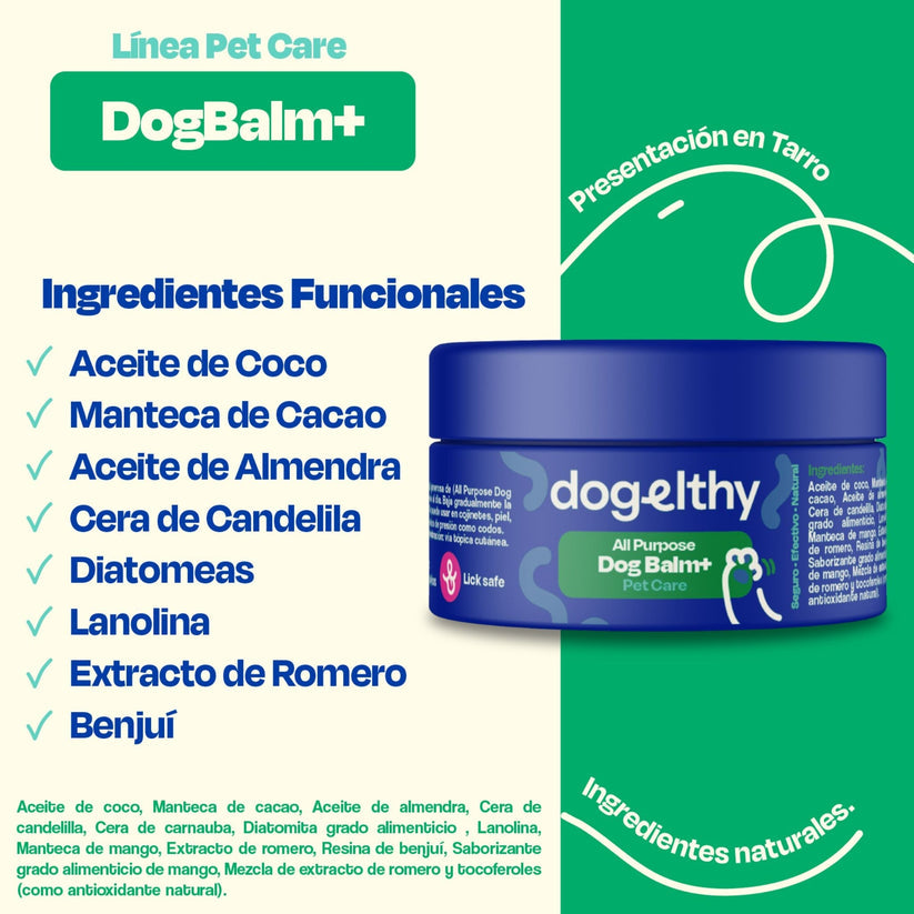 Dogelthy / Dog Balm en tarro / Bálsamo Hidratante para Piel, Patitas y Nariz. Anti Resequedad y Agrietamiento 50g.