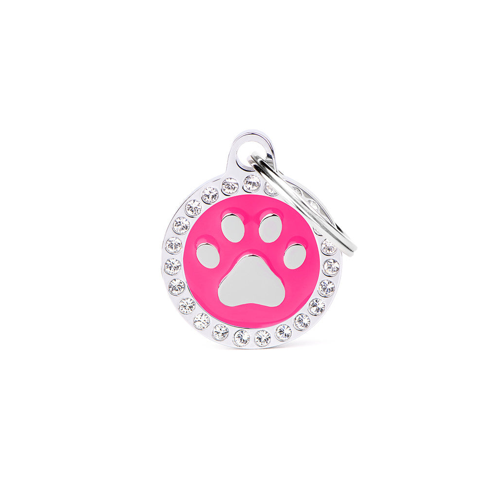 Placa / My Family / Glam circulo rosa con huellita
