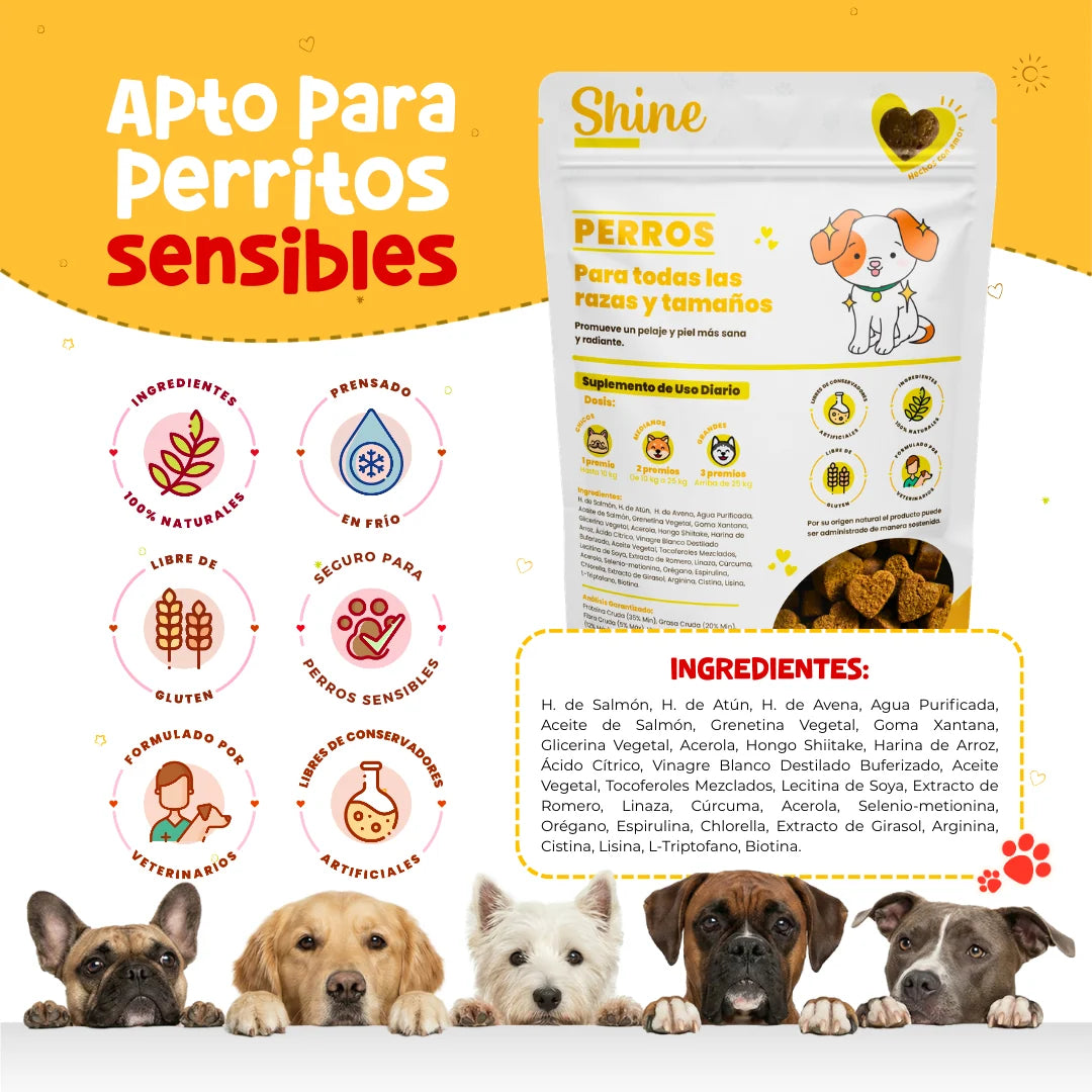 Waggy’s Shine – Suplemento para Comezón, Piel y Caída de Pelo en Perros