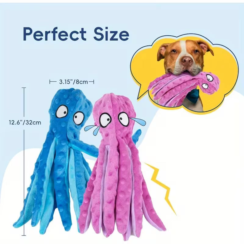 Pulpo Azul de Peluche sin Relleno con Sonido para Perro – 32 cm