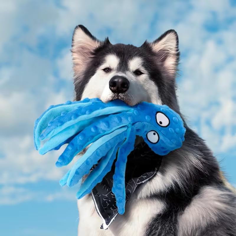 Pulpo Azul de Peluche sin Relleno con Sonido para Perro – 32 cm