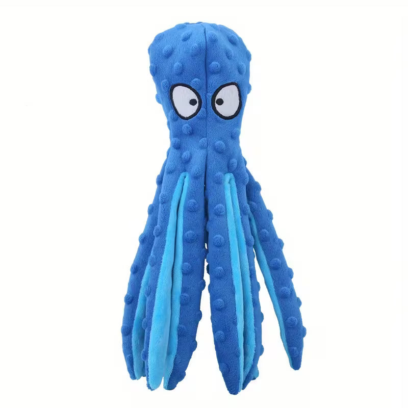 Pulpo Azul de Peluche sin Relleno con Sonido para Perro – 32 cm