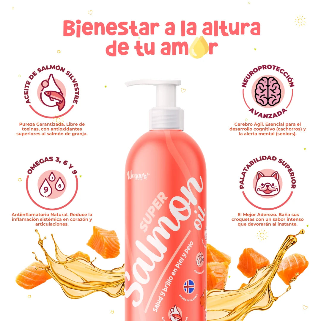 Waggy’s Super Salmon Oil – Aceite de Salmón Silvestre con Omega-3 para Perros y Gatos