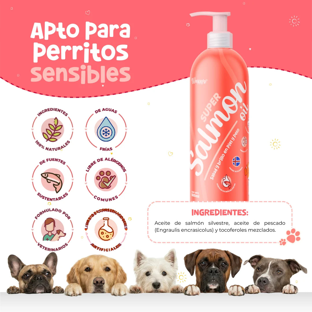Waggy’s Super Salmon Oil – Aceite de Salmón Silvestre con Omega-3 para Perros y Gatos