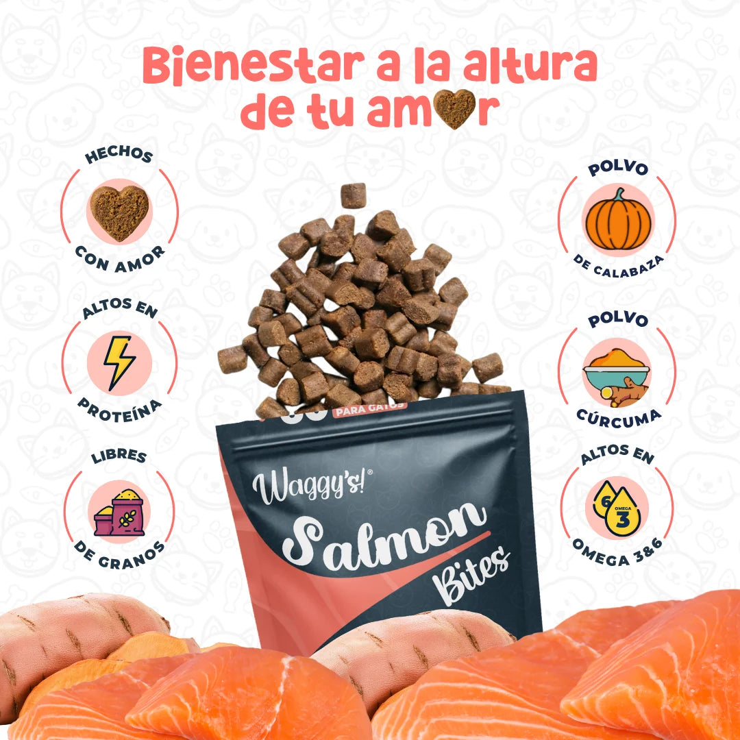 Waggy’s Bites Salmón para Gatos – Premios Naturales y Nutritivos