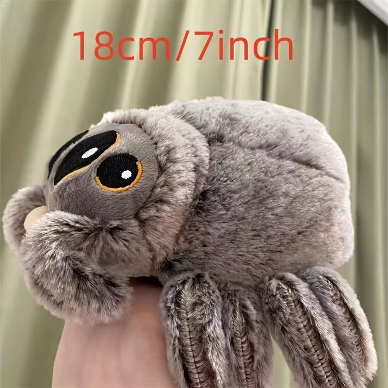 Araña Saltarina de Peluche Kawaii – Gris, Suave y Esponjosa