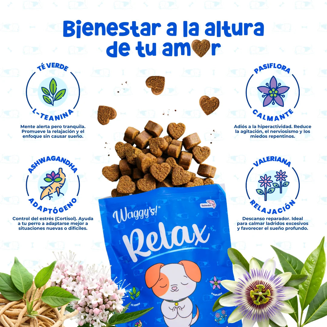 Waggy’s Relax – Relajante Natural para Ansiedad y Estrés en Perros