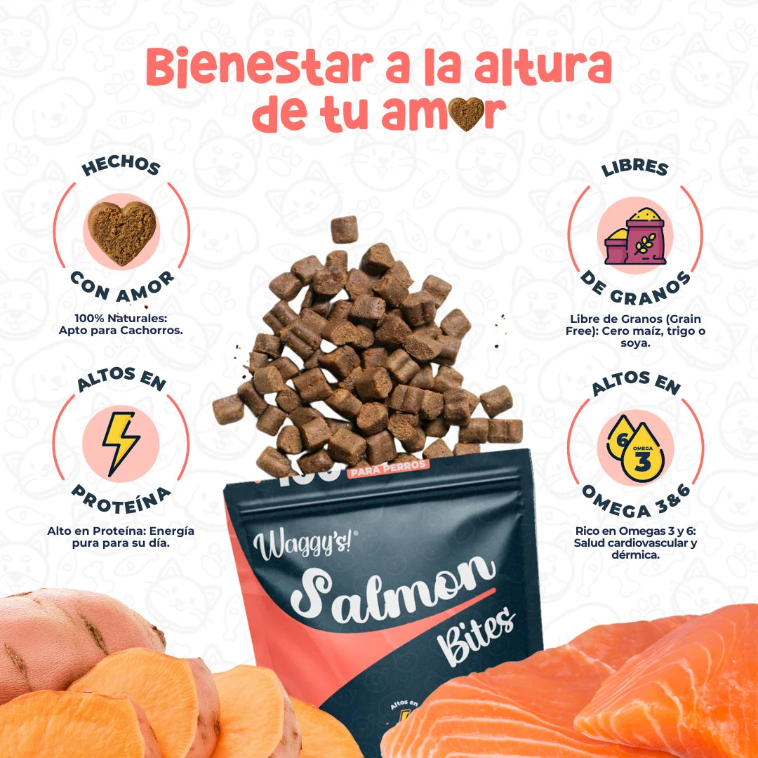 Waggy’s Bites Salmón – Masticables Suaves Naturales para Entrenamiento de Perros