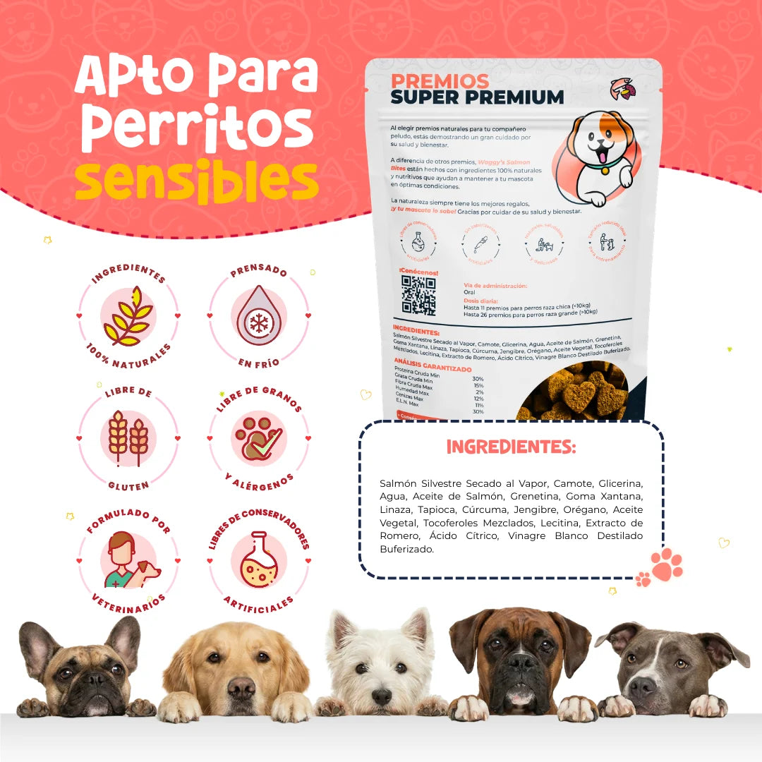 Waggy’s Bites Salmón – Masticables Suaves Naturales para Entrenamiento de Perros