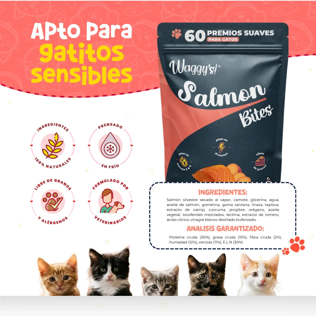 Waggy’s Bites Salmón para Gatos – Premios Naturales y Nutritivos
