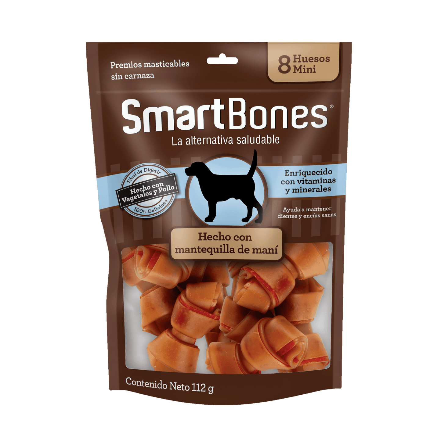 SmartBones Mini / Premios para perro / Sabor Mantequilla de maní / 8 pz mini