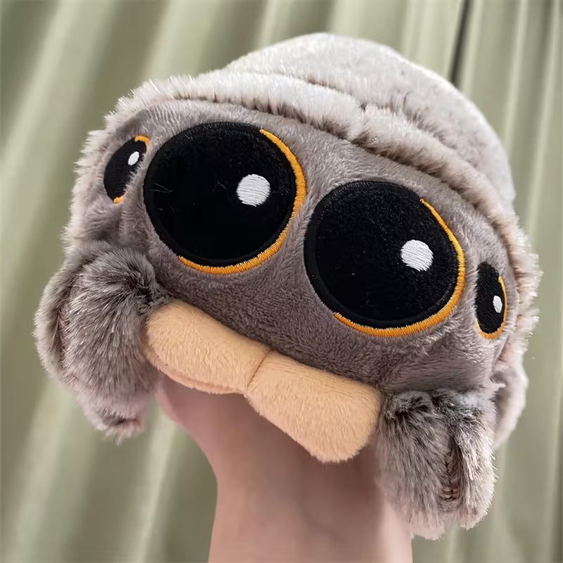 Araña Saltarina de Peluche Kawaii – Gris, Suave y Esponjosa