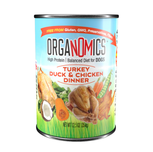 OrgaNOMics / Alimento Húmedo / Ingredientes Orgánicos Perro Adulto / Pavo, Pato y Pollo / 354 g