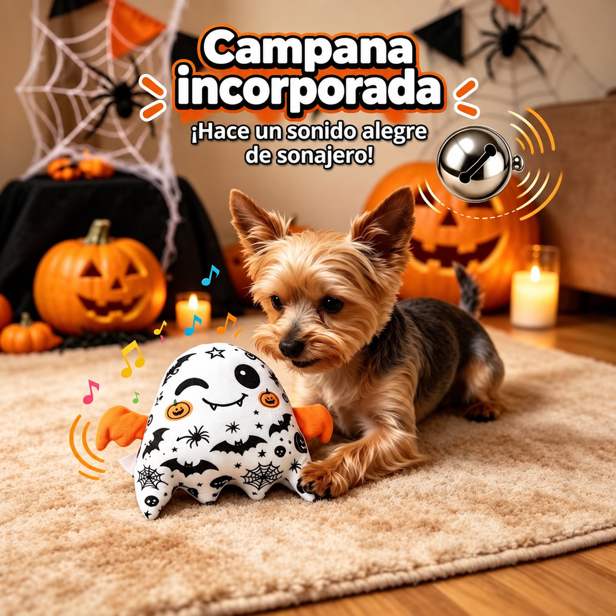 Juguete Fantasma de Halloween con Cascabel para Perro y Gato