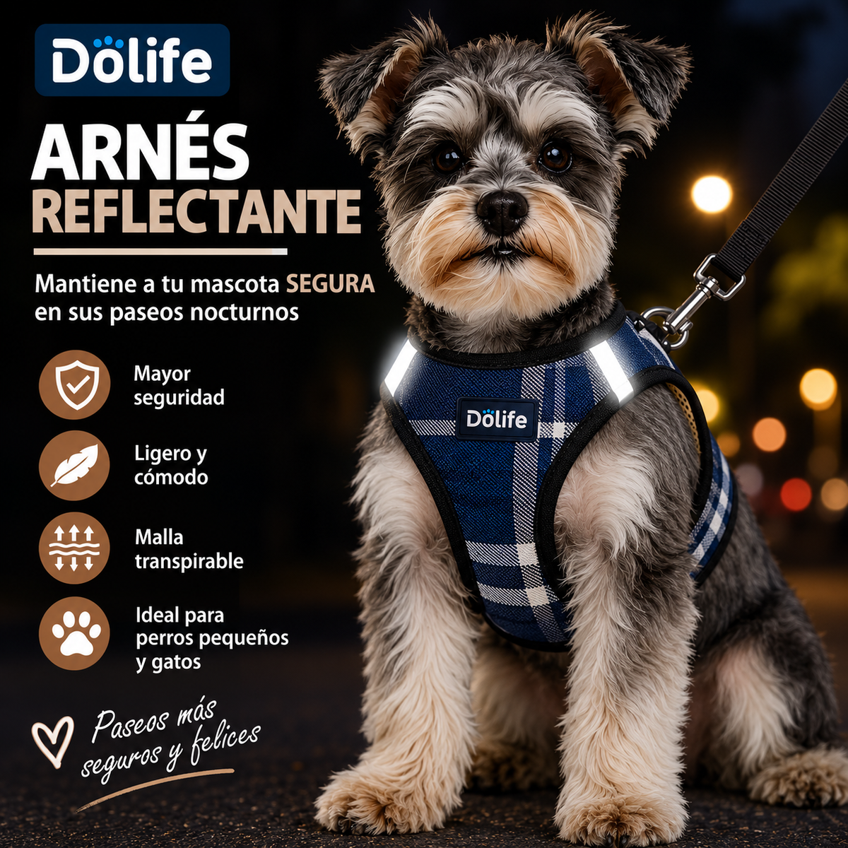Dölife Arnés Reflectante con Correa para Perro y Gato – Azul Marino Talla XS