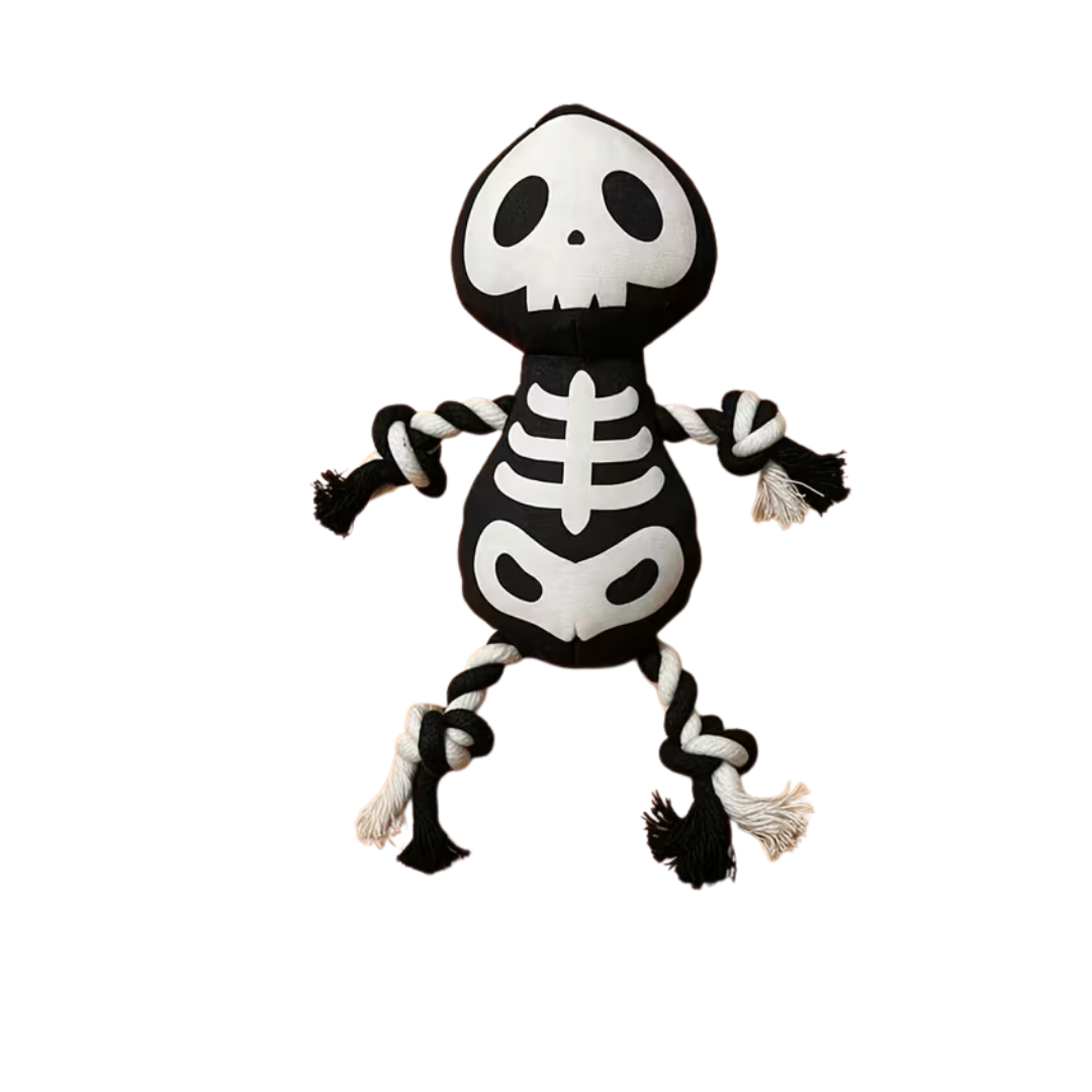 Juguete Calavera de Peluche para Perro – Blanco y Negro