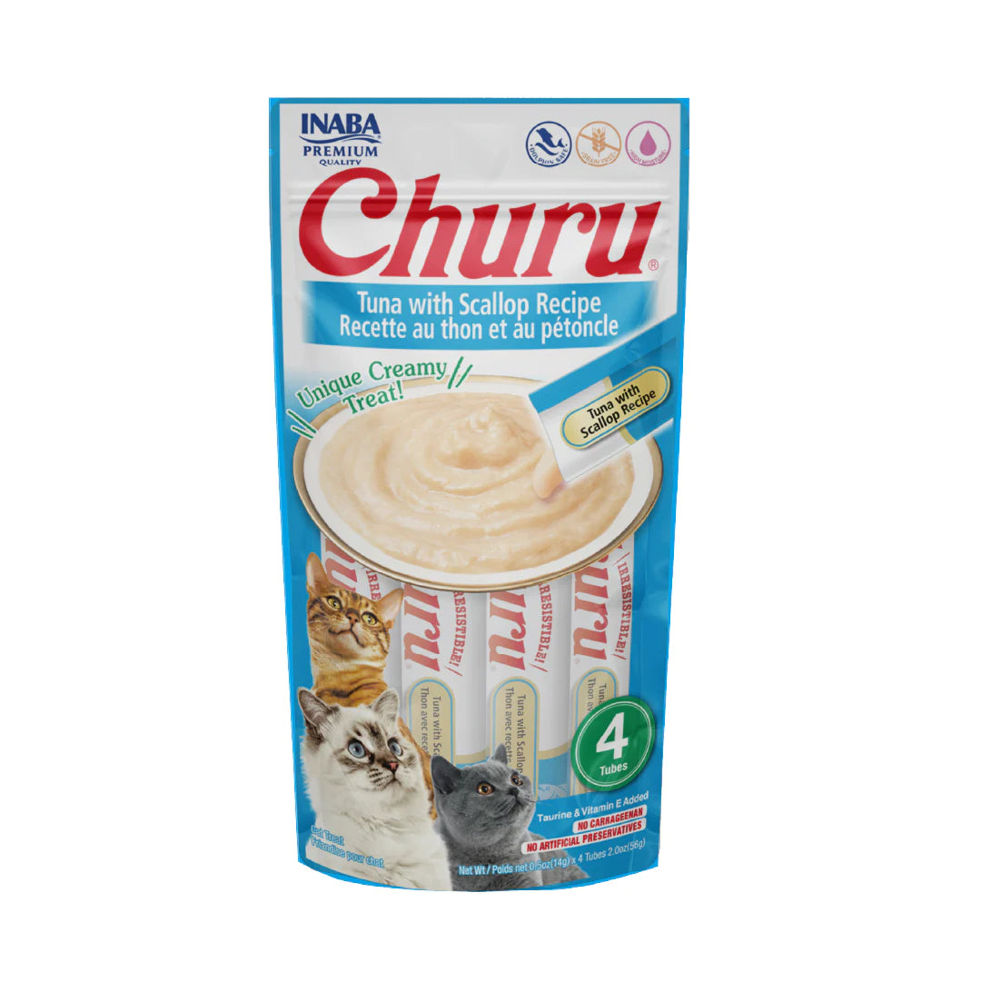 Inaba Churu / Atún y Vieira / Snack cremoso para gatos / 4 piezas