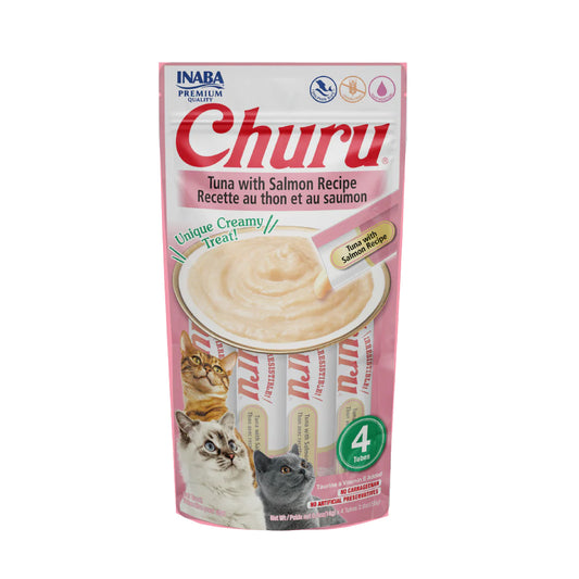 Inaba Churu / Atún y salmón / Snack cremoso para gatos / 4 piezas