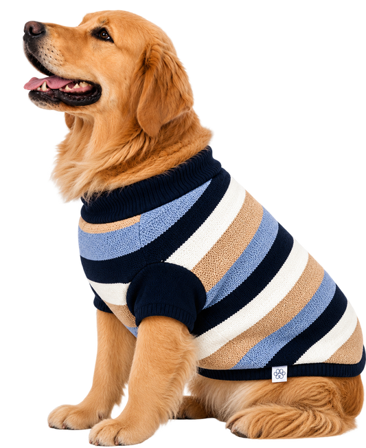 Suéter para Perro Rayas Azul con Interior de Borreguita