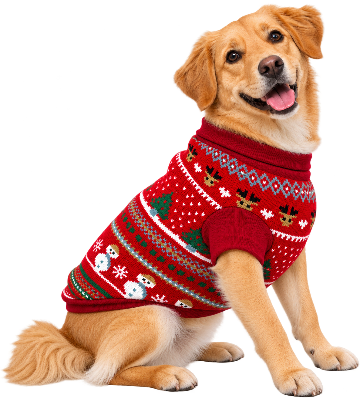 Suéter Navideño Rojo para Perro con Renos y Muñecos de Nieve – Edición Especial