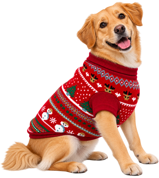 Suéter Navideño Rojo para Perro con Renos y Muñecos de Nieve – Edición Especial