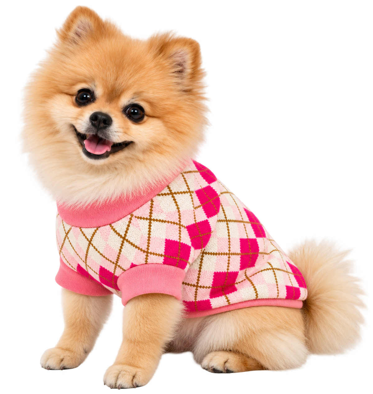 Suéter para Perro Rombos Rosa con Interior de Borreguita