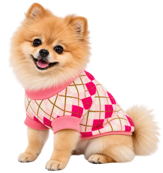 Suéter para Perro Rombos Rosa con Interior de Borreguita