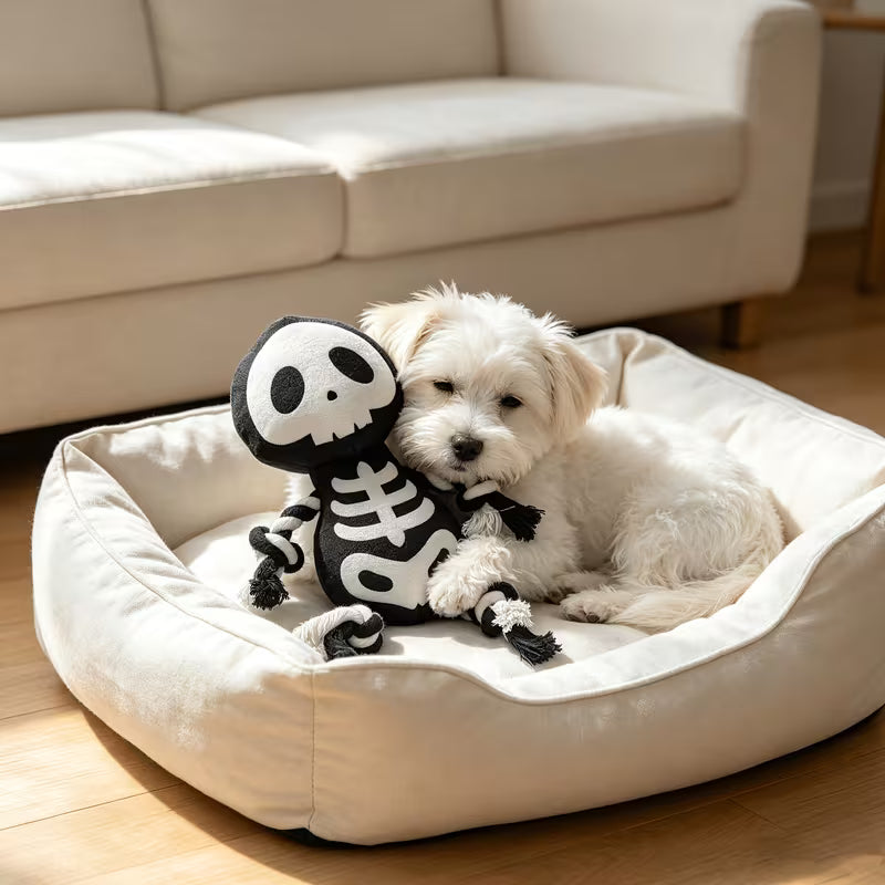 Juguete Calavera de Peluche para Perro – Blanco y Negro