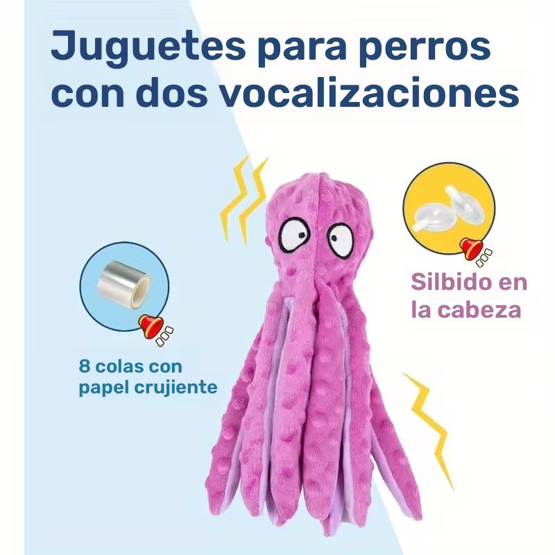 Pulpo Azul de Peluche sin Relleno con Sonido para Perro – 32 cm