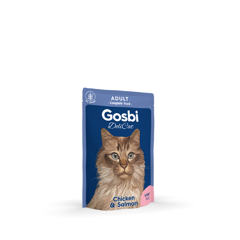 Alimento húmedo para gato / Pollo y salmón / Gosbi DeliCat / 70 gr