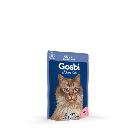 Alimento húmedo para gato / Pollo y salmón / Gosbi DeliCat / 70 gr