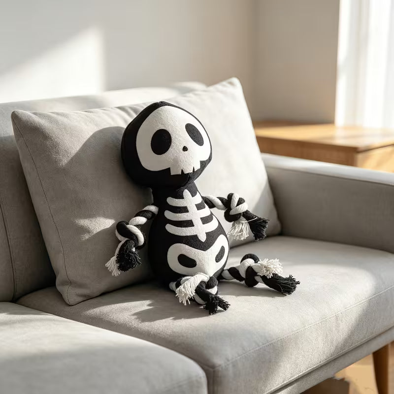 Juguete Calavera de Peluche para Perro – Blanco y Negro