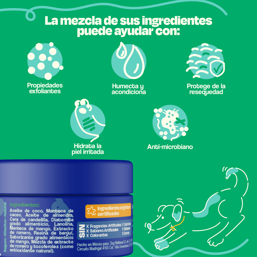 Dogelthy / Dog Balm en tarro / Bálsamo Hidratante para Piel, Patitas y Nariz. Anti Resequedad y Agrietamiento 50g.