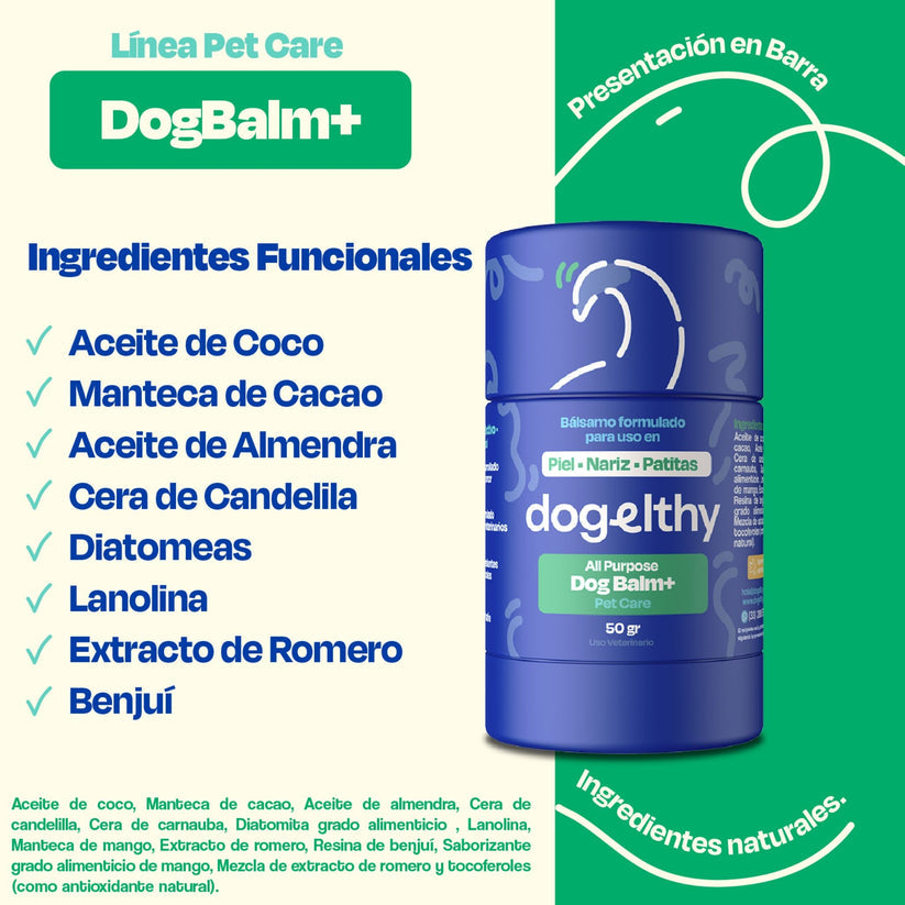 Dogelthy / Dog Balm Stick / Bálsamo Hidratante para Piel, Patitas y Nariz. Anti Resequedad y Agrietamiento 50g.