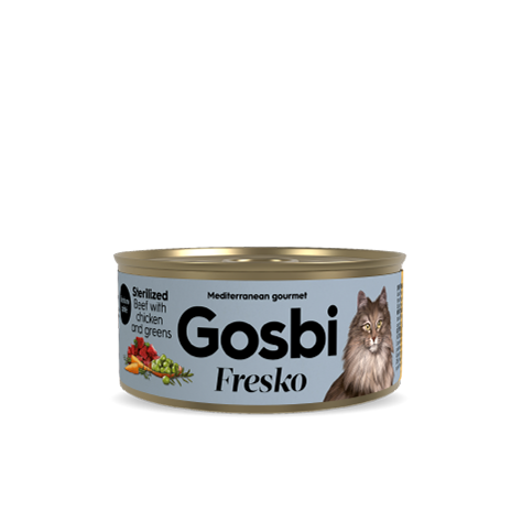 Alimento húmedo para gato / Res con pollo y verduras / Gosbi / 70 gr