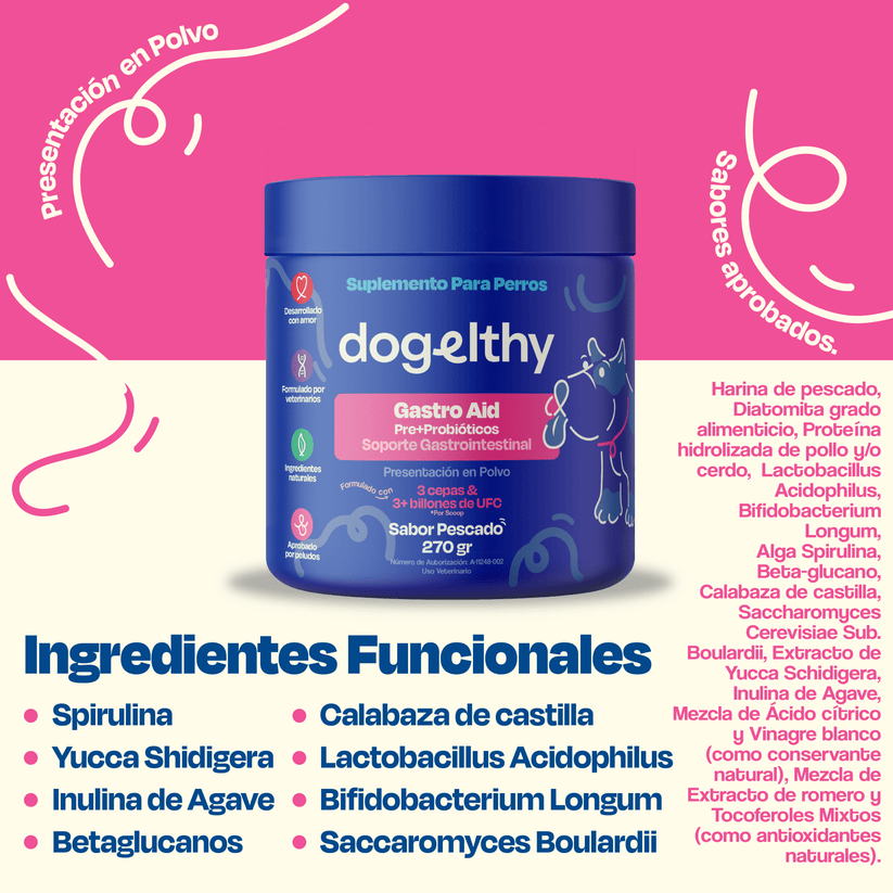 Dogelthy / Gastro Aid / Pre + Probióticos para perros y gatos