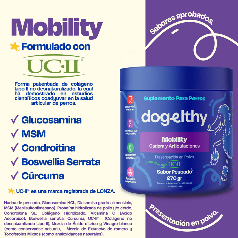 Dogelthy / Mobility / Auxiliar en el Cartílago de las Articulaciones Sabor Pescado de 270g.