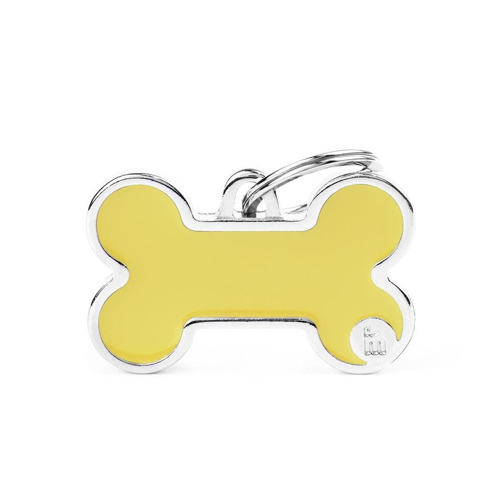 My Family Basic Handmade Hueso Grande Amarillo – Placa de Identificación Personalizada