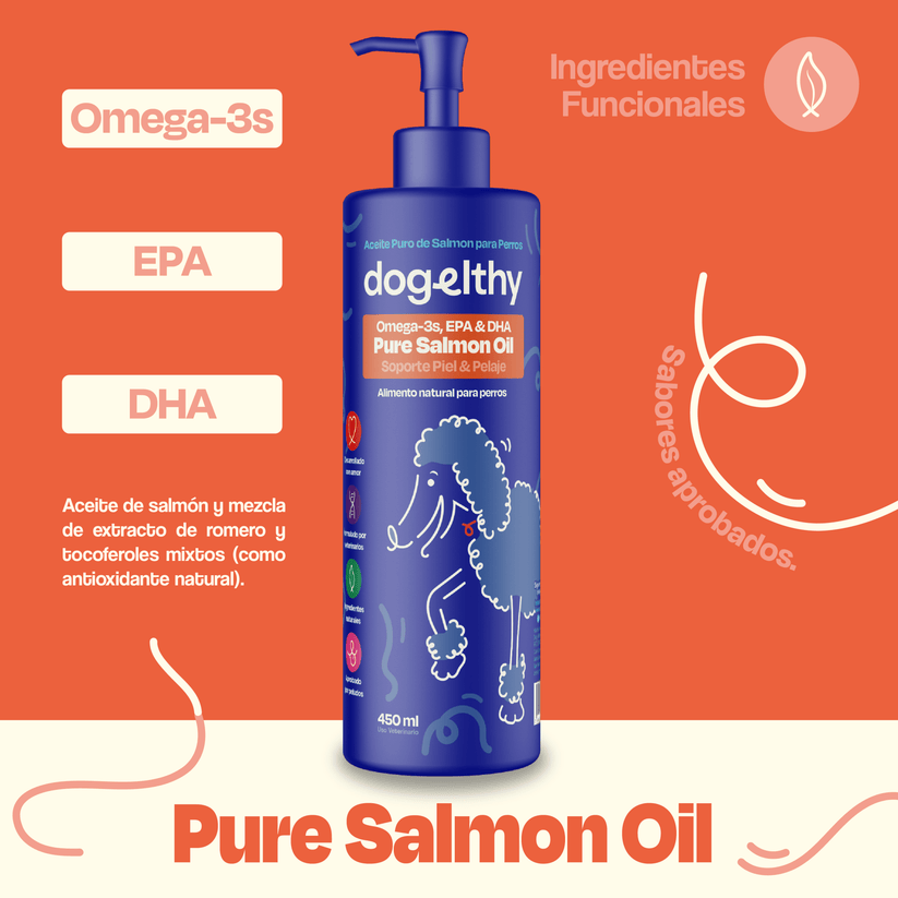 Dogelthy / Aceite de salmón con omega 3 / Para pelo, piel y articulaciones