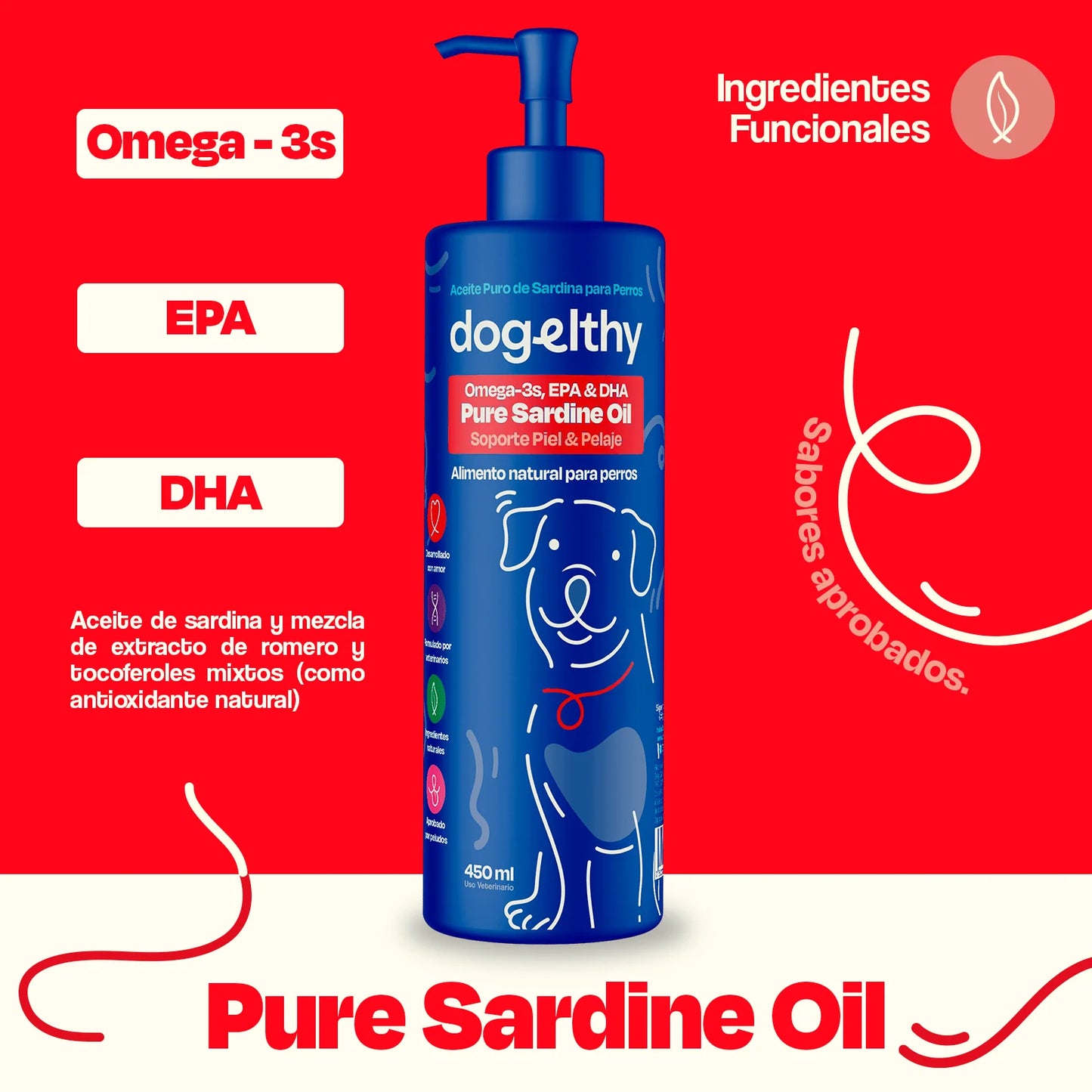 Dogelthy / Aceite de sardina con omega 3 / Para pelo y piel