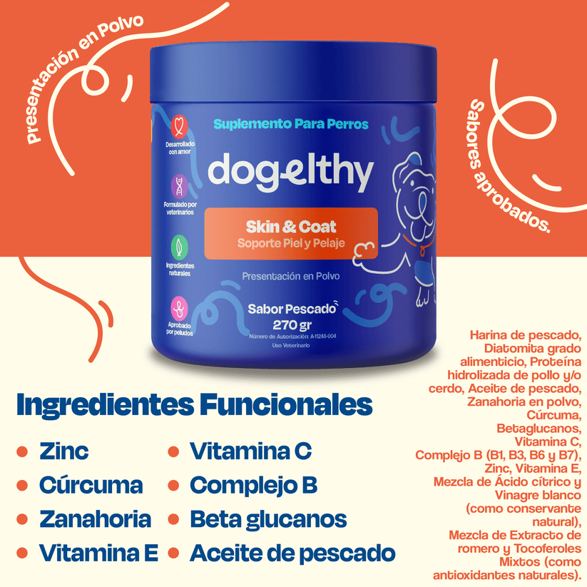 Dogelthy / Skin & Coat / Suplemento para Pelaje y Piel Libre de Resequedad e Irritación sabor a Pescado