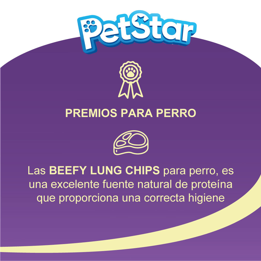 Premios para perro pulmón de res / Beefy Lung Chips de Petstar / 40 gr