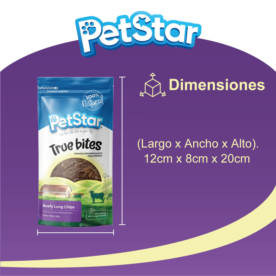 Premios para perro pulmón de res / Beefy Lung Chips de Petstar / 40 gr