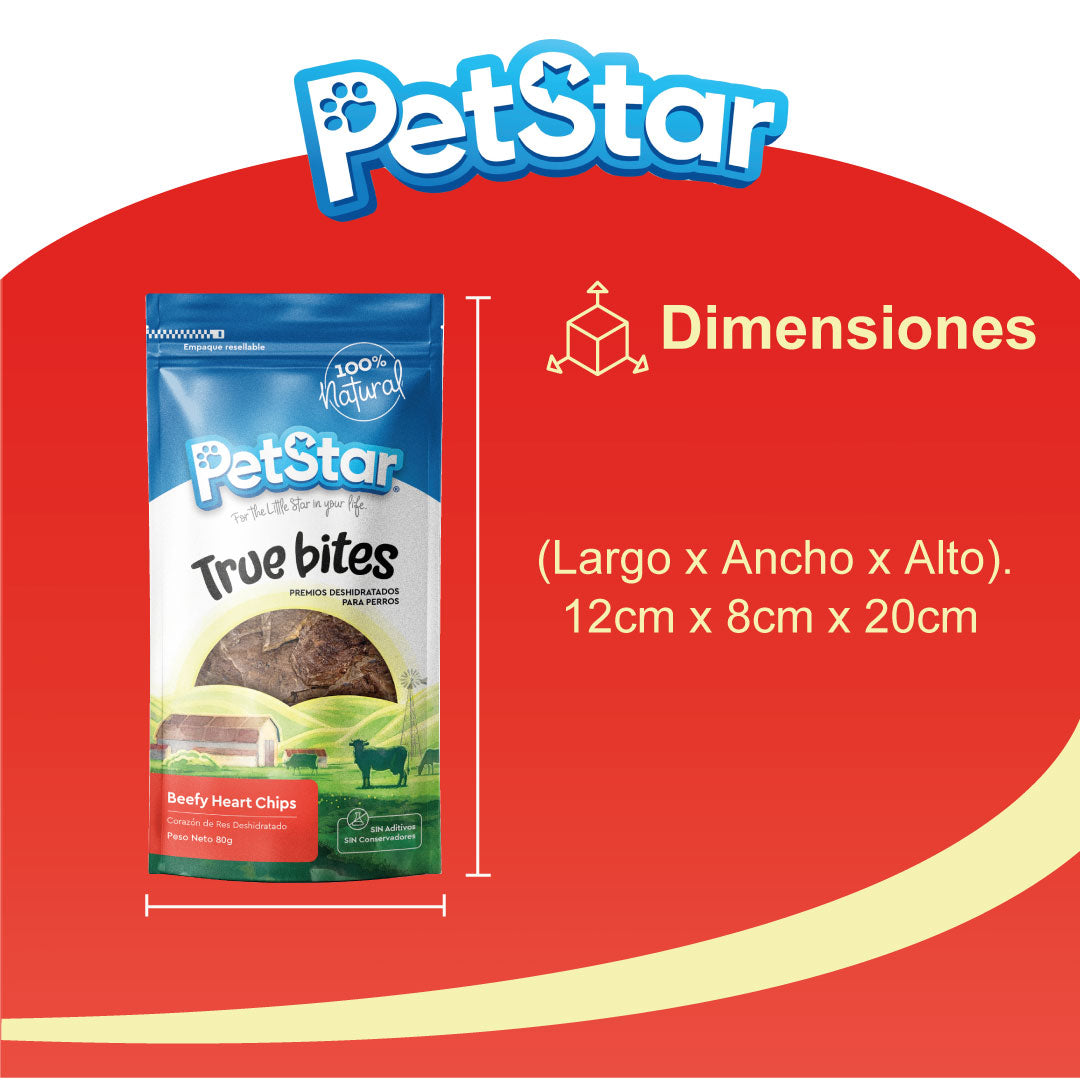 Premios para perro corazón de res / Beefy heart chips de Petstar / 80 gr