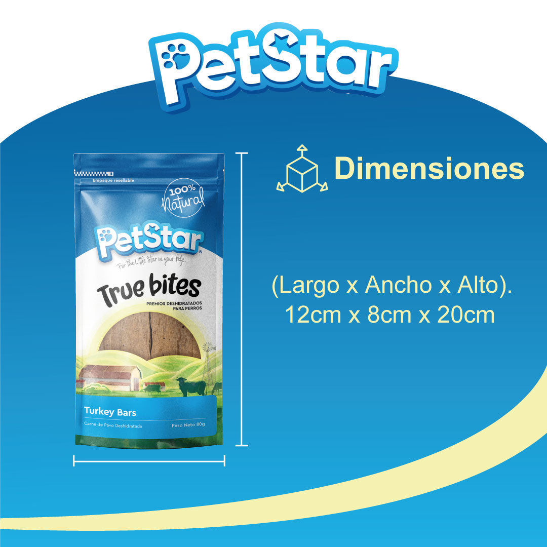 Premios para perro tiras de pavo / Turkey bars de Petstar / 80 gr