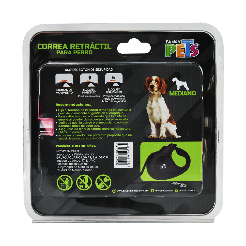 Correa retráctil / Fancy Pets / 5 m para perros de hasta 15 Kg / Rosa