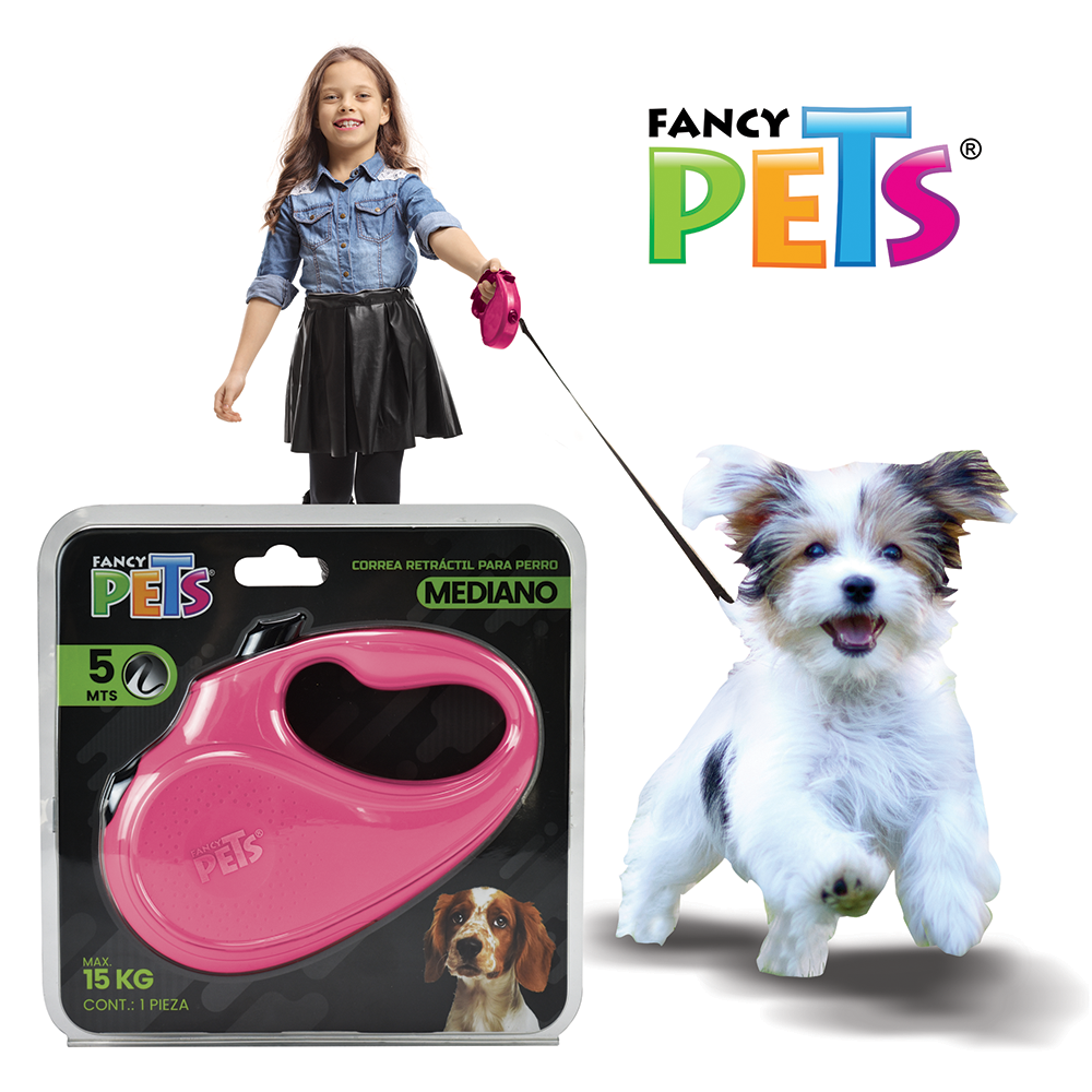 Correa retráctil / Fancy Pets / 5 m para perros de hasta 15 Kg / Rosa